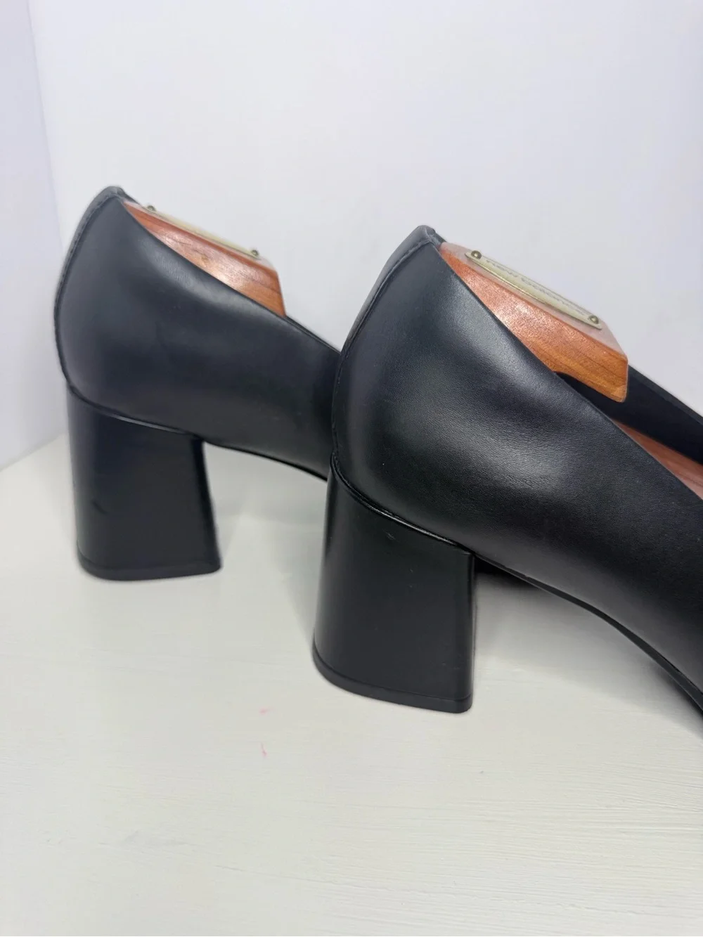 Nordstrom Black Leather Chain-Trim Block Heel Loafers Size 9.5